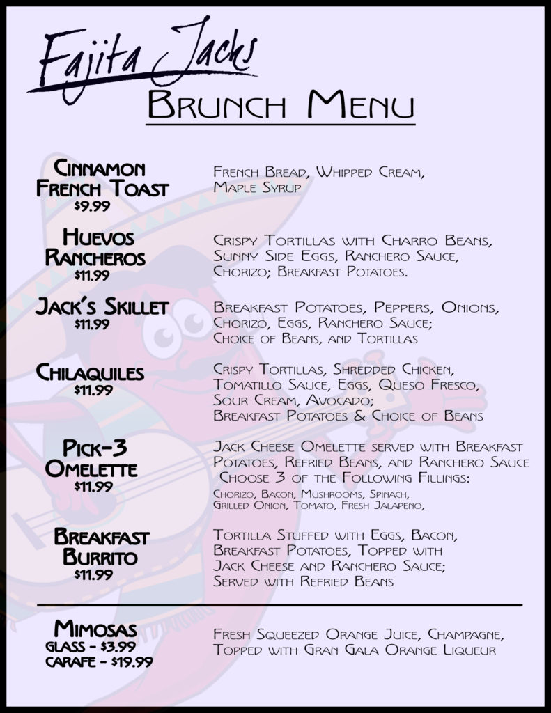 Fajita Jacks Brunch Menu